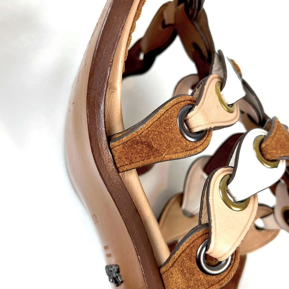 Coach Mid Heel Sandal Links Size 6.5 white Nude Brown Tones - Picture 13 of 15